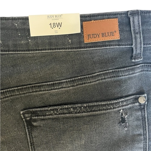 NEW WITH TAGS Judy Blue Black Buffalo Plaid Patch Skinny SIZE 18W - Picture 7 of 16
